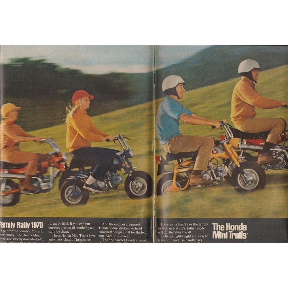 Honda Mini Trails Family Rally Mini Bike 50 70 Motorcycle 2 Page Print Ad 1970